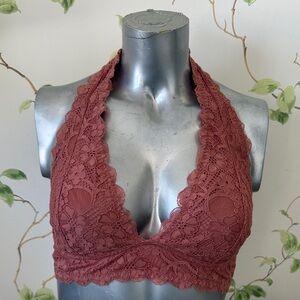 Free People Galloon Lace Halter Bra - Bralette - Cocoa/Rust - Size Large